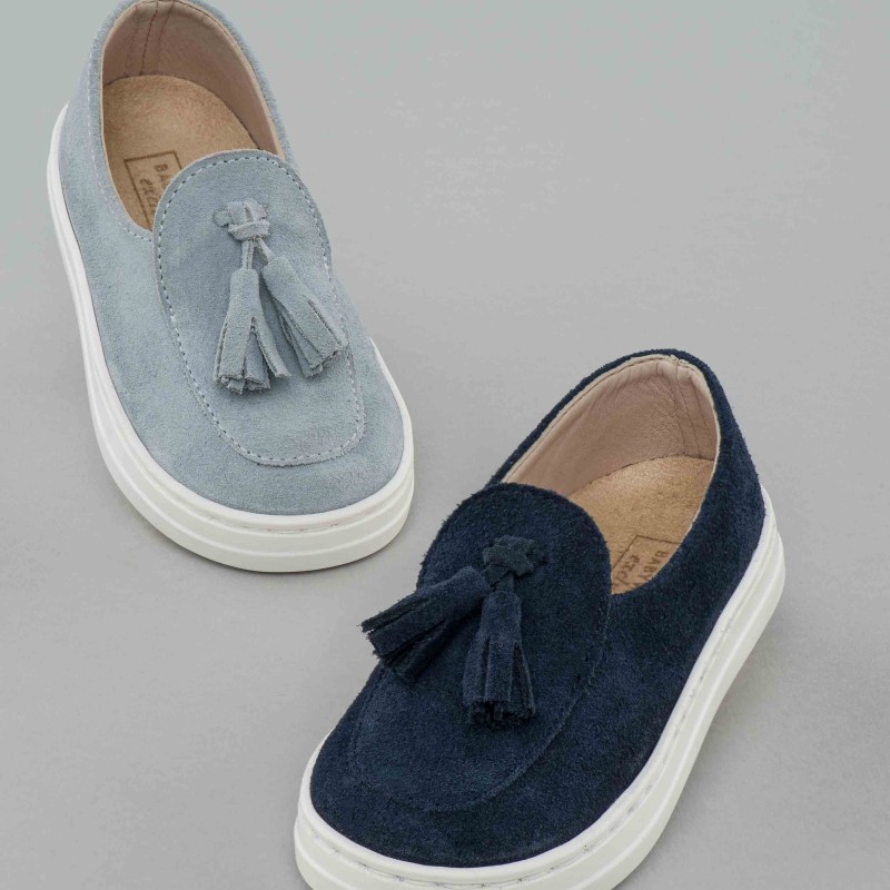 Children's Dark Blue Suede Loafer With Tassels Babywalker