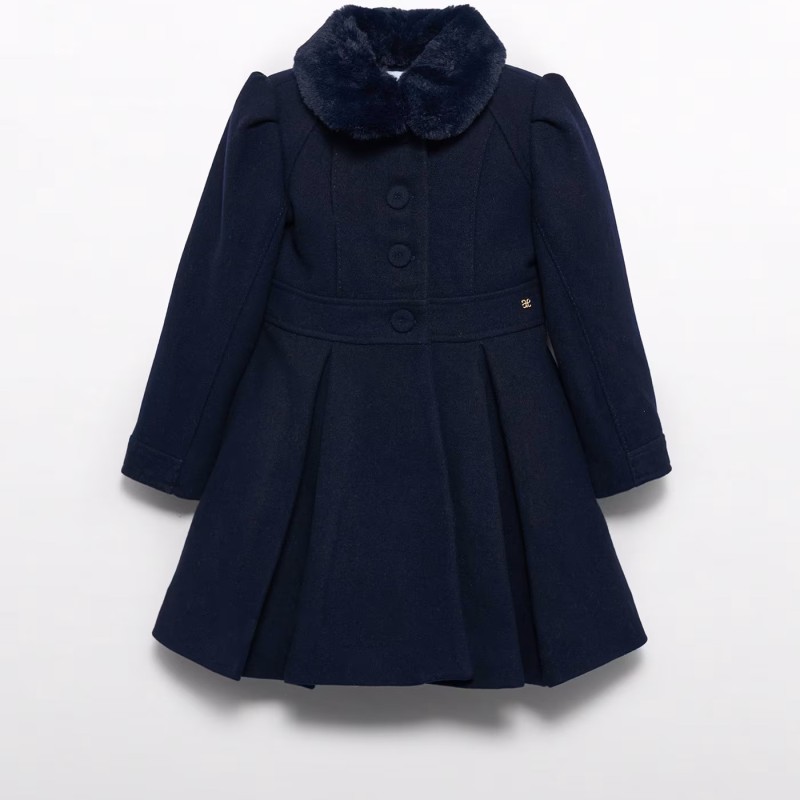 Παιδικό Σκούρο Μπλε Υφασμάτινο Παλτό Με Γούνινο Γιακά Abel and Lula