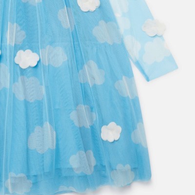 Kids Blue and White Cloud Long Sleeve Dress Stella McCartney