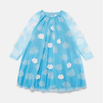 Kids Blue and White Cloud Long Sleeve Dress Stella McCartney