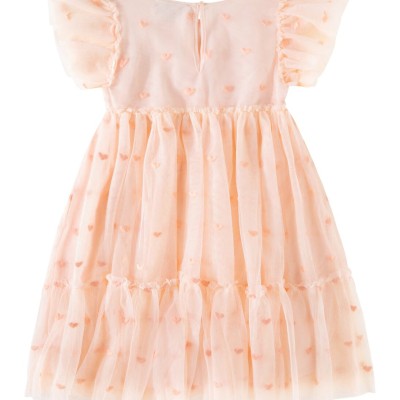 Kids Embroidered Tulle Dress In Pink With Hearts Stella McCartney