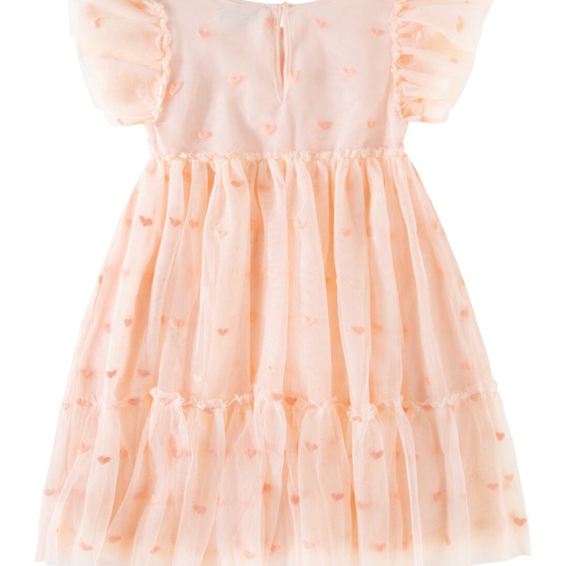 Kids Embroidered Tulle Dress In Pink With Hearts Stella McCartney Kids Embroidered Tulle Dress In Pink With Hearts Stella McCartney