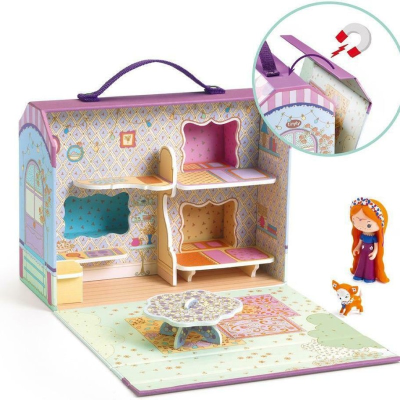 CHILDREN'S WOODEN TINYLY DOLLHOUSE IN A CARAVAN SUITCASE DJECO CHILDREN'S WOODEN TINYLY DOLLHOUSE IN A CARAVAN SUITCASE DJECO