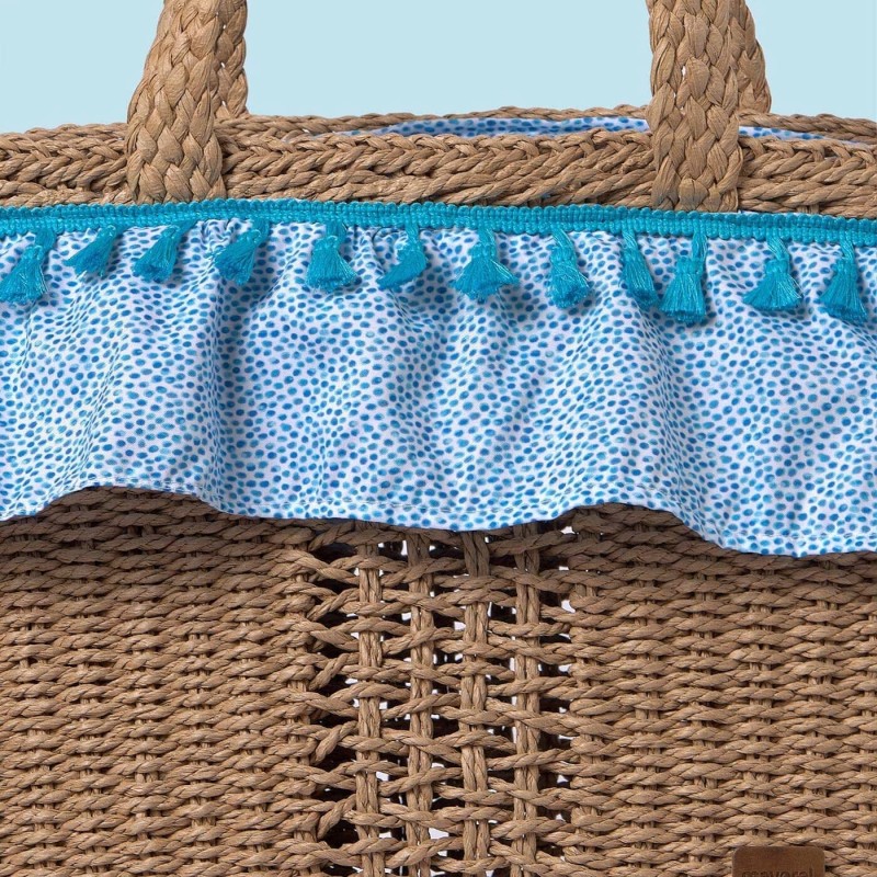 Mayoral Blue Polka Dot Straw Beige Beach Bag Mayoral Blue Polka Dot Straw Beige Beach Bag