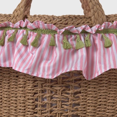 Mayoral Pink Stripe Straw Beige Beach Bag