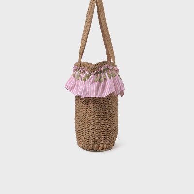 Mayoral Pink Stripe Straw Beige Beach Bag