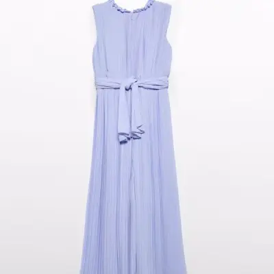 Pleated Crepe Dungarees Lilac With Flowers Pleated Crepe Dungarees Lilac With Flowers