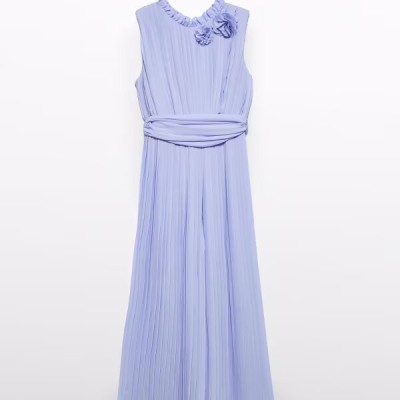 Abel & Lula Pleated Crepe Dungarees Lilac With Flowers Abel & Lula Pleated Crepe Dungarees Lilac With Flowers