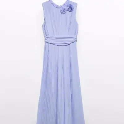 Pleated Crepe Dungarees Lilac With Flowers Pleated Crepe Dungarees Lilac With Flowers
