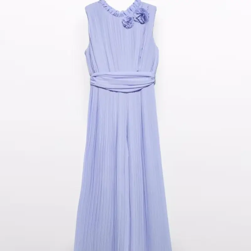 Pleated Crepe Dungarees Lilac With Flowers Pleated Crepe Dungarees Lilac With Flowers