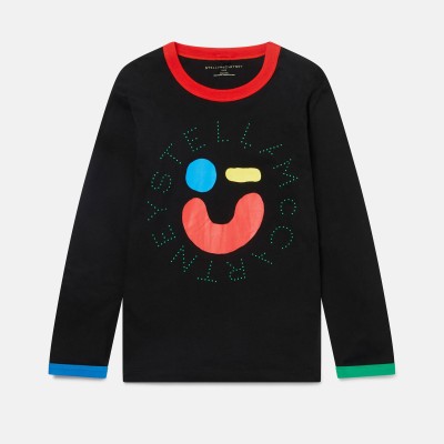 Stella McCartney Kids Smile Face Print Cotton Longsleeve blouse