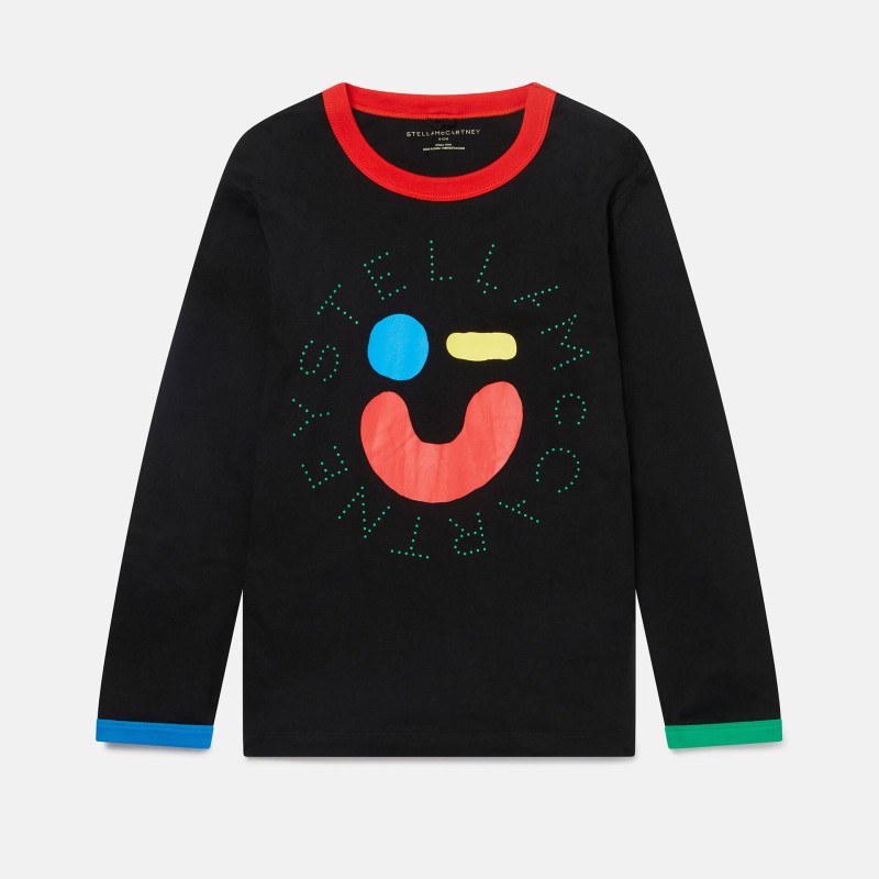 Stella McCartney Kids Smile Face Print Cotton Longsleeve blouse