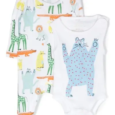 Stella Mc Cartney Baby Bodysuit Set With Animals Stella Mc Cartney Baby Bodysuit Set With Animals