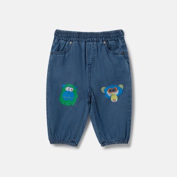 Stella McCartney Βρεφικό Τζιν Παντελόνι Chambray με Μπαλώματα Μαϊμού