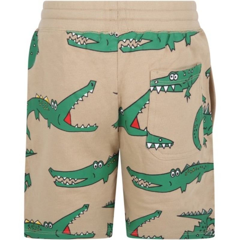 Stella McCartney Kids Beige Crocodile-Print Bermuda Shorts Stella McCartney Kids Beige Crocodile-Print Bermuda Shorts