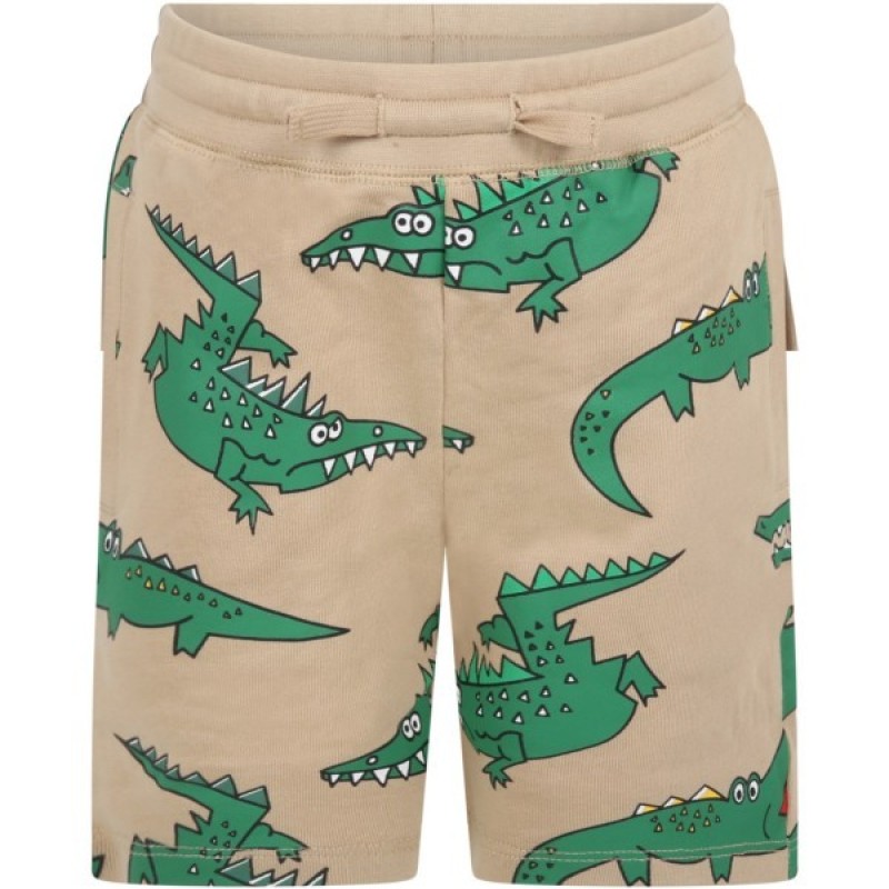 Stella McCartney Kids Beige Crocodile-Print Bermuda Shorts Stella McCartney Kids Beige Crocodile-Print Bermuda Shorts
