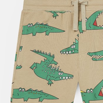 Stella McCartney Παιδική Μπεζ Βερμούδα με Πράσινους Κροκόδειλους