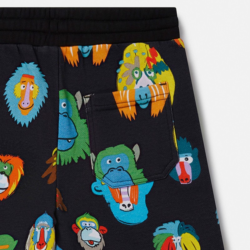 Stella McCartney Kids Black Shorts with Colorful Monkeys Print Stella McCartney Kids Black Shorts with Colorful Monkeys Print