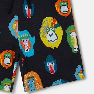 Stella McCartney Kids Black Shorts with Colorful Monkeys Print Stella McCartney Kids Black Shorts with Colorful Monkeys Print