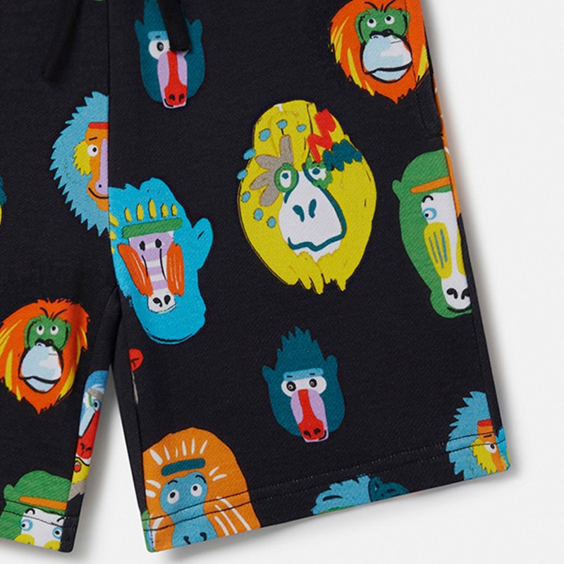 Stella McCartney Kids Black Shorts with Colorful Monkeys Print Stella McCartney Kids Black Shorts with Colorful Monkeys Print