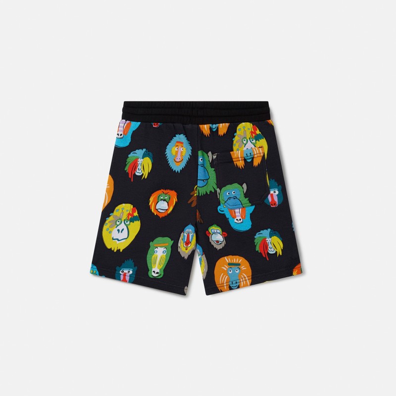 Stella McCartney Kids Black Shorts with Colorful Monkeys Print Stella McCartney Kids Black Shorts with Colorful Monkeys Print