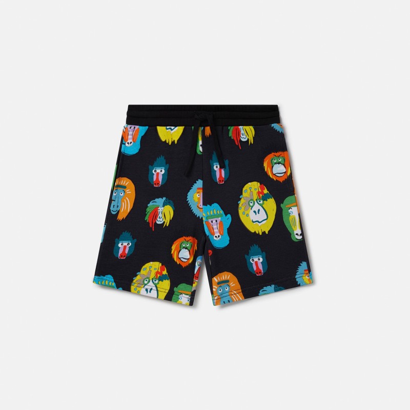 Stella McCartney Kids Black Shorts with Colorful Monkeys Print Stella McCartney Kids Black Shorts with Colorful Monkeys Print