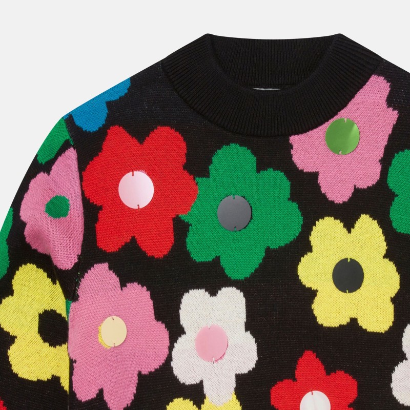Stella Mc cartney Παιδικό Πλεκτό λουλούδι παγιέτα Intarsia πουλόβερ Stella Mc cartney Παιδικό Πλεκτό λουλούδι παγιέτα Intarsia πουλόβερ