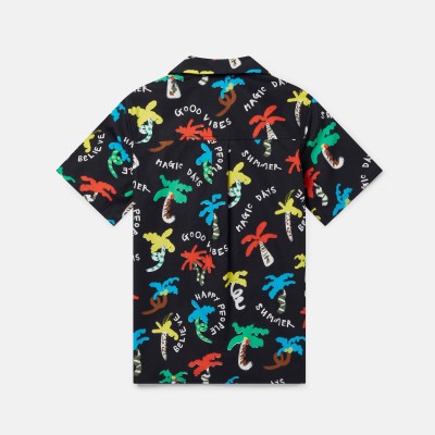 Stella McCartney Boys' Black Summer Shirt with Multicoloured Palm Trees Stella McCartney Boys' Black Summer Shirt with Multicoloured Palm Trees