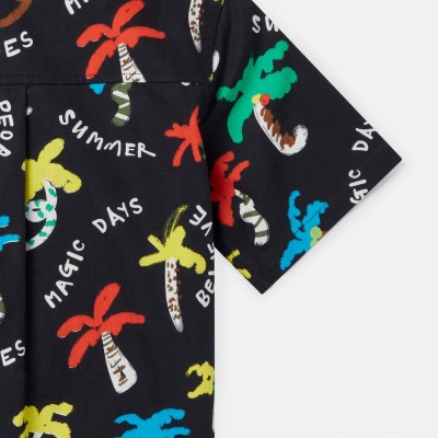 Stella McCartney Boys' Black Summer Shirt with Multicoloured Palm Trees Stella McCartney Boys' Black Summer Shirt with Multicoloured Palm Trees