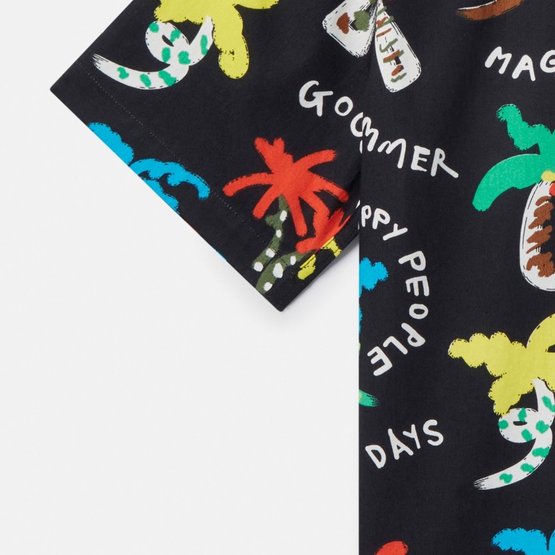 Stella McCartney Boys' Black Summer Shirt with Multicoloured Palm Trees Stella McCartney Boys' Black Summer Shirt with Multicoloured Palm Trees