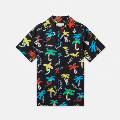 Stella McCartney Boys' Black Summer Shirt with Multicoloured Palm Trees Stella McCartney Boys' Black Summer Shirt with Multicoloured Palm Trees
