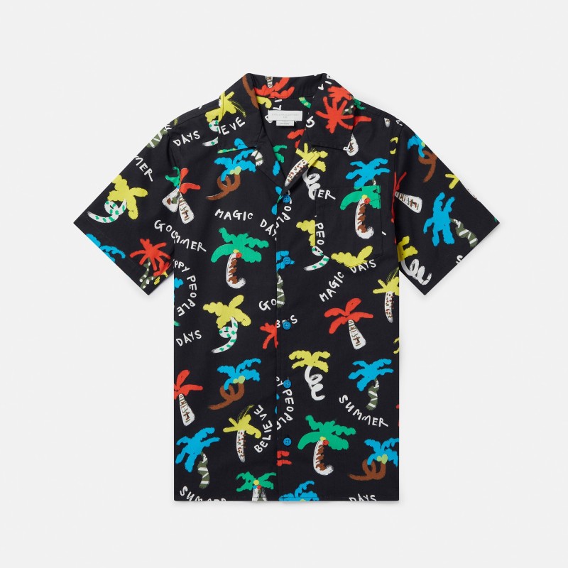 Stella McCartney Boys' Black Summer Shirt with Multicoloured Palm Trees Stella McCartney Boys' Black Summer Shirt with Multicoloured Palm Trees