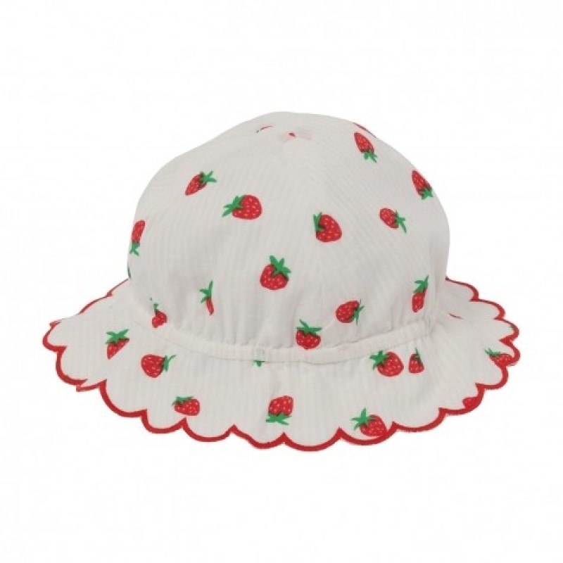 Stella McCartney Baby Girl Summer Hat with Strawberry Print and Frill Trim White Stella McCartney Baby Girl Summer Hat with Strawberry Print and Frill Trim White
