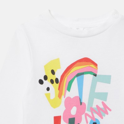 Stella McCartney παιδική μακρυμάνικη λευκή μπλούζα με ουράνιο τόξο