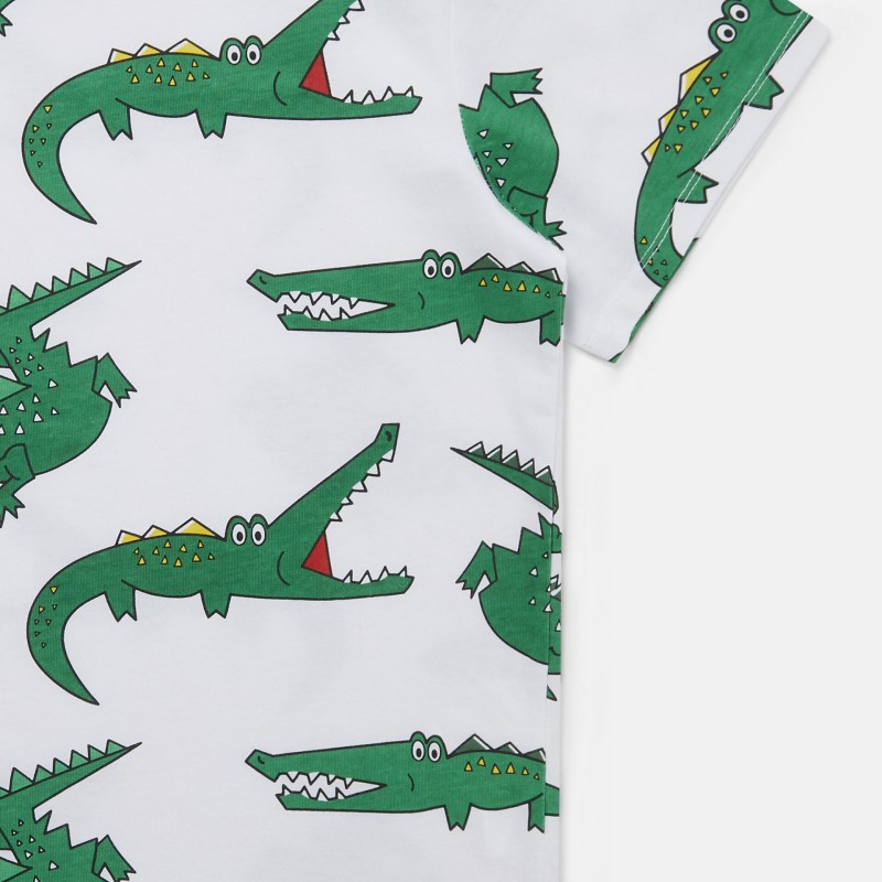 Stella McCartney Kids White T-Shirt with Green Crocodiles Stella McCartney Kids White T-Shirt with Green Crocodiles