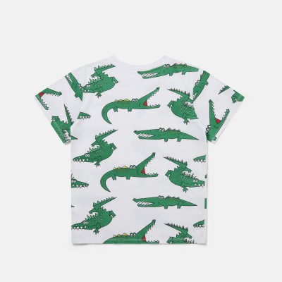 Stella McCartney Kids White T-Shirt with Green Crocodiles Stella McCartney Kids White T-Shirt with Green Crocodiles