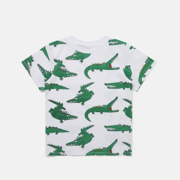 Stella McCartney Παιδική Λευκή Μπλούζα T-Shirt με Πράσινους Κροκόδειλους