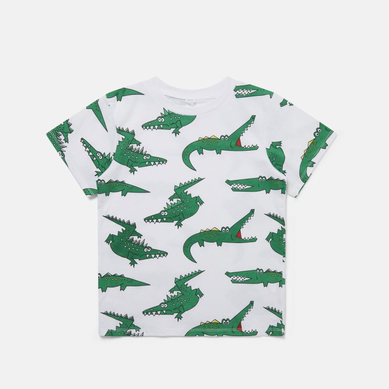 Stella McCartney Kids White T-Shirt with Green Crocodiles Stella McCartney Kids White T-Shirt with Green Crocodiles