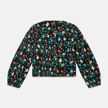 Stella McCartney Black Ruffle Top with Colorful Daisies Stella McCartney Black Ruffle Top with Colorful Daisies