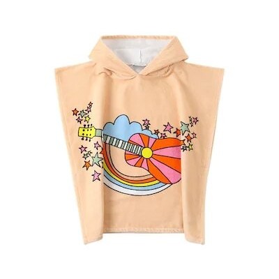 Stella McCartney Kids Light Orange Cotton Poncho with Guitar Print Stella McCartney Kids Light Orange Cotton Poncho with Guitar Print