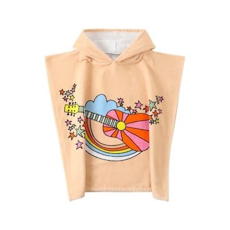 Stella McCartney Kids Light Orange Cotton Poncho with Guitar Print Stella McCartney Kids Light Orange Cotton Poncho with Guitar Print