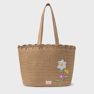 Mayoral Beach Straw Bag With Flowers