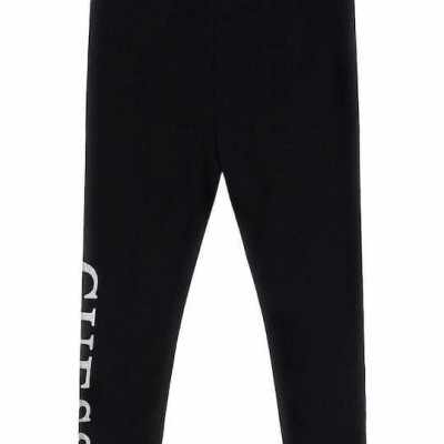 GUESS Girls’ Black Cotton Leggings with White Glitter Logo