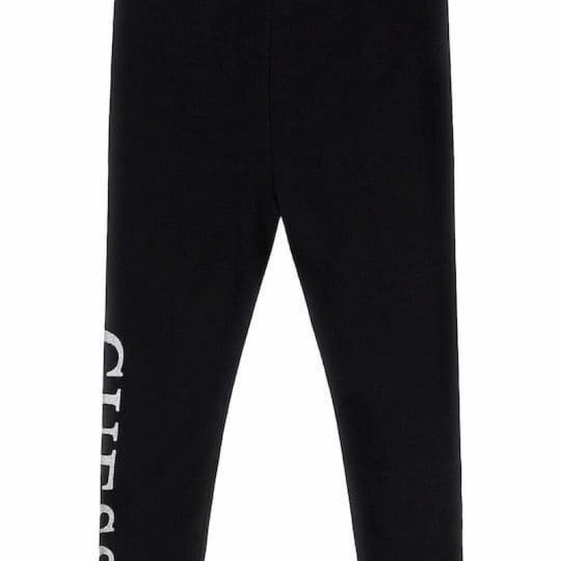 GUESS Girls’ Black Cotton Leggings with White Glitter Logo