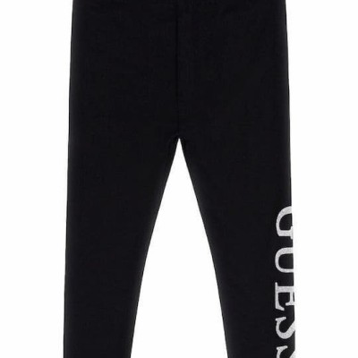 GUESS Girls’ Black Cotton Leggings with White Glitter Logo