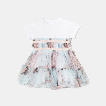 Guess Βρεφικό Φόρεμα Floral Τούλινο Λευκό – Σετ με Βρακάκι