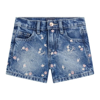 Guess Girls' Denim Shorts with Embroidered Flowers Guess Girls' Denim Shorts with Embroidered Flowers