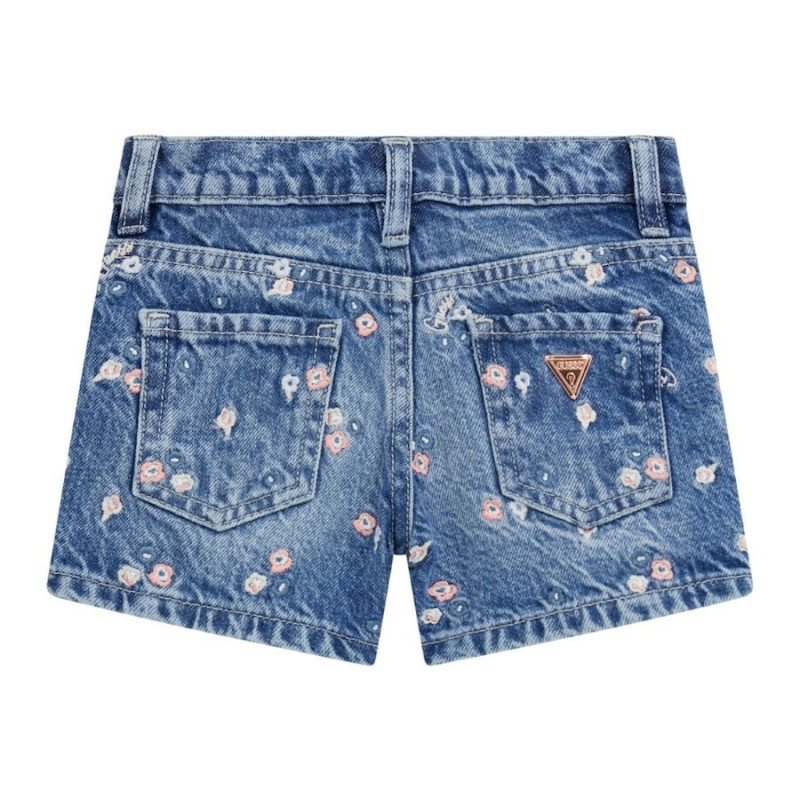 Guess Girls' Denim Shorts with Embroidered Flowers Guess Girls' Denim Shorts with Embroidered Flowers