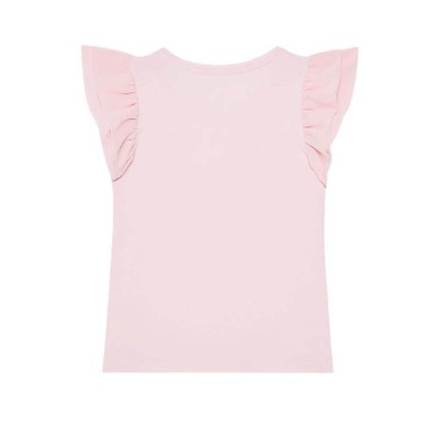 GUESS Girls’ Pink T-Shirt with Ruffle Sleeves and Embroidered Logo GUESS Girls’ Pink T-Shirt with Ruffle Sleeves and Embroidered Logo