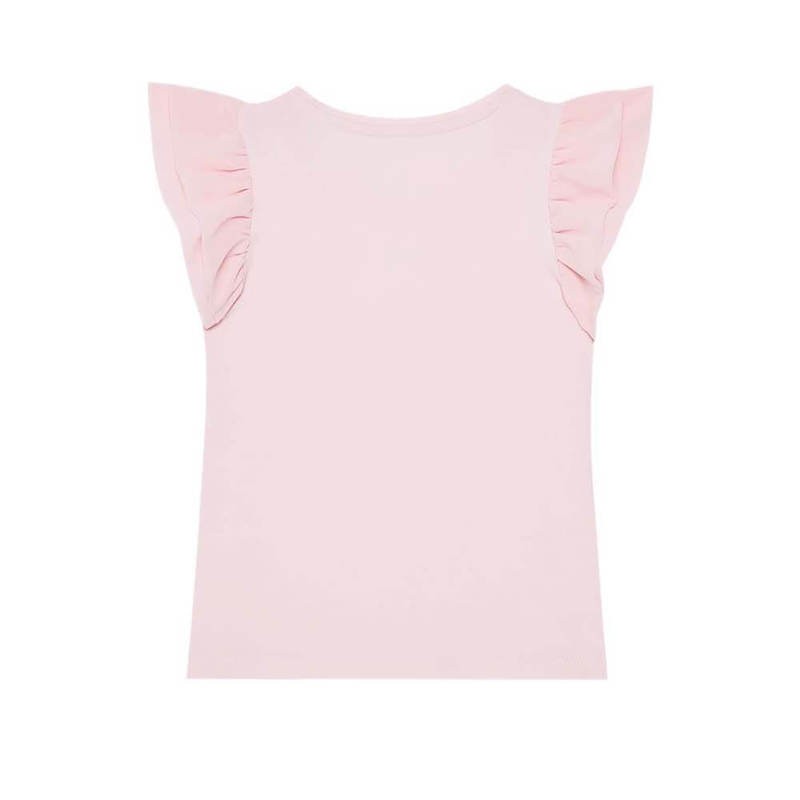 GUESS Girls’ Pink T-Shirt with Ruffle Sleeves and Embroidered Logo GUESS Girls’ Pink T-Shirt with Ruffle Sleeves and Embroidered Logo